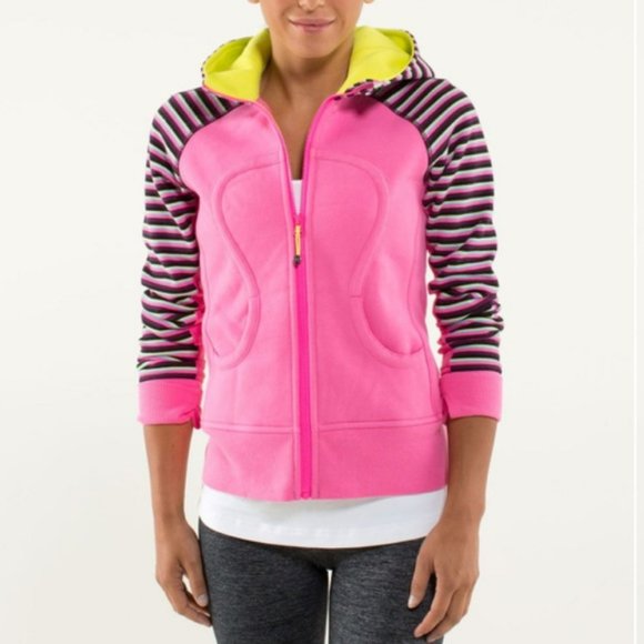 Lululemon Scuba Hoodie Size 8 M Pink Black Striped Colorful Festive - Picture 7 of 7